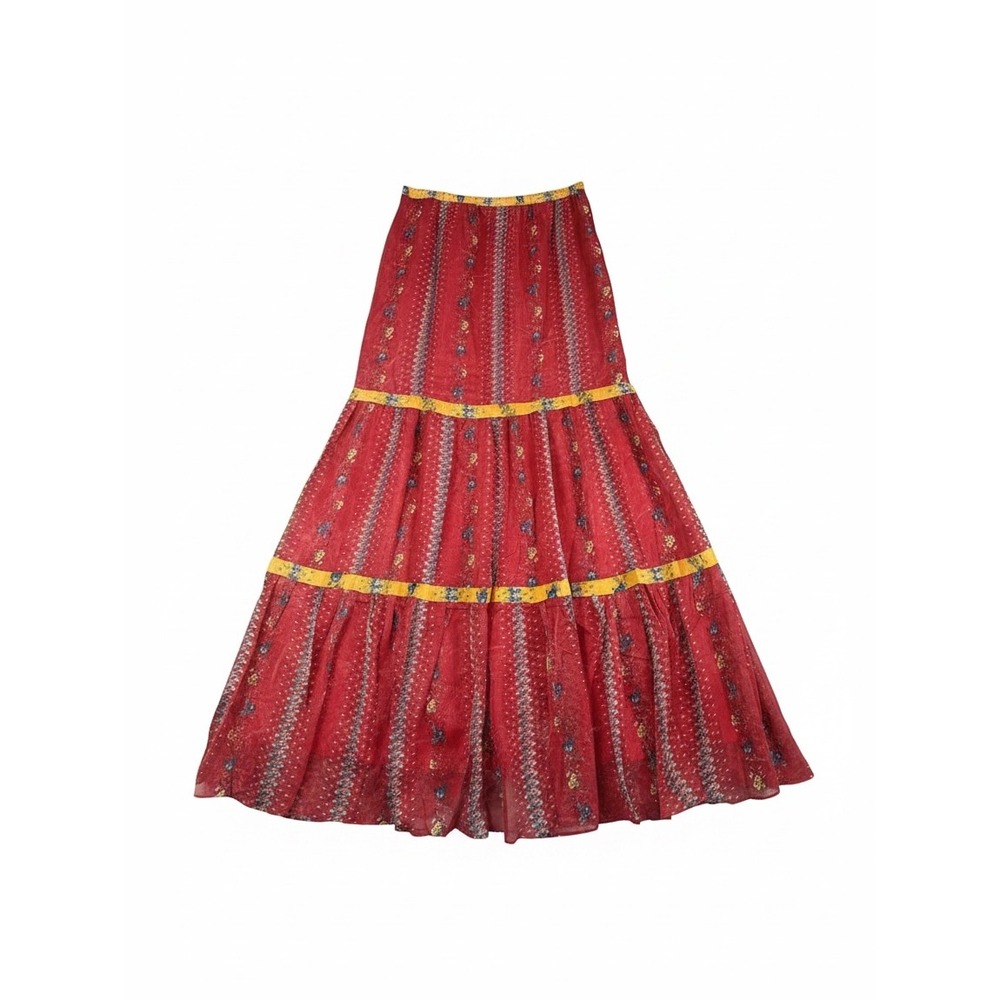 Tulip B Red Floral Chiffon Maxi Skirt Yellow Waistband S8JS5130 Womens Medium